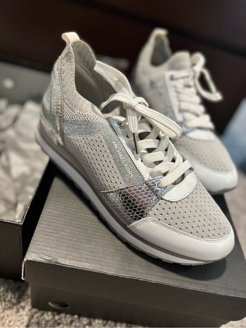 Michael Kors Silver and Light Gray Women's Sneakers - Picture 7 of 7